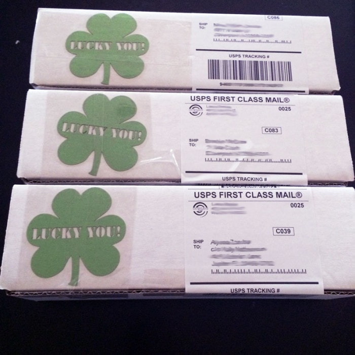 Happy Snail Mail for St Patricks Day with "Lucky You" Shamrocks