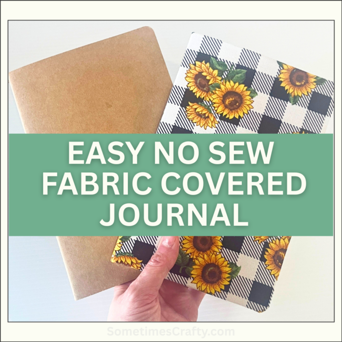 finished no sew fabric covered journal made from a kraft notebook