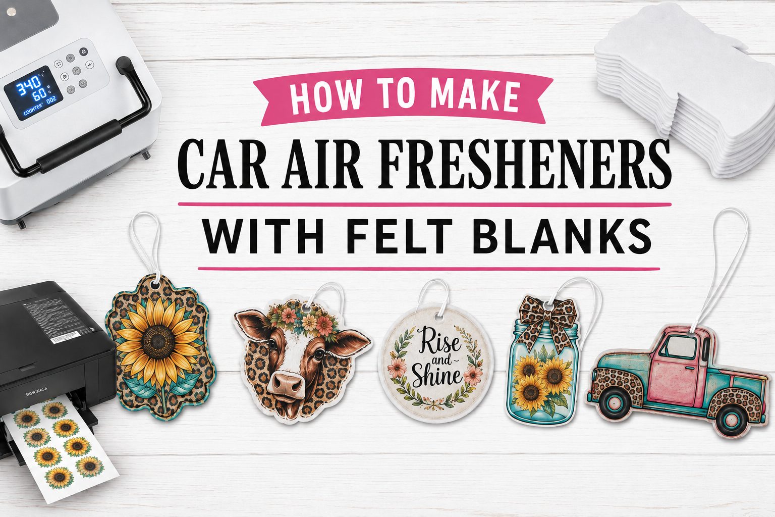 How to make custom car air fresheners with sublimation felt blanks, a printer, and a heat press.